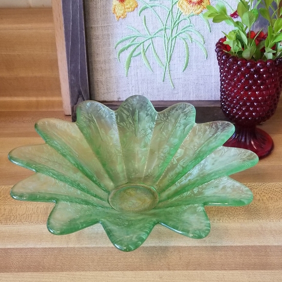 Green Glass Petal Bowl